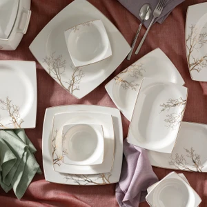 Square Bone Autumn 57 Parça 12 Kişilik Yemek Takımı Gold