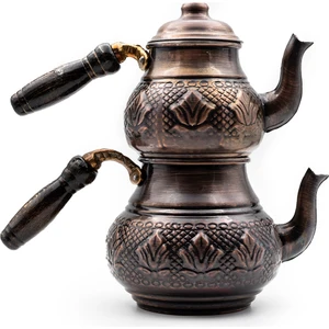 Antep Sepeti Bakır Eskitme Desenli Çaydanlık 3