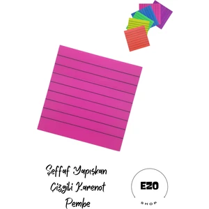 Şeffaf Renkli Postit Yapışkan Post-It Not Kağıdı Çizgili Karenot Pembe