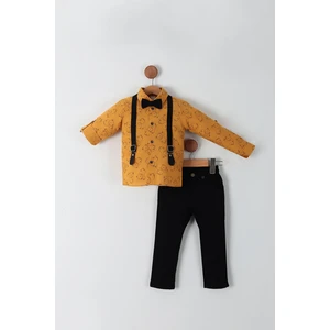 Erkek Çocuk Ayı Desenli Uzun Kollu Gömlek Gabardin Pantolon 4'lü Takım