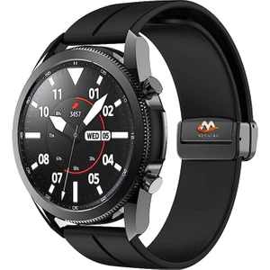 Megafox Teknoloji Huawei Gt2 46 mm / Gt2 Pro 46 mm (22 Mm) Uyumlu Kordon Silikon Magnetik Tokalı Spor Kayış, Siyah