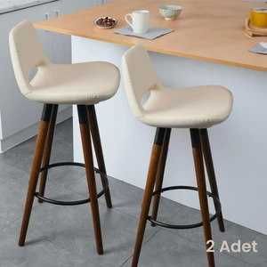 Just Home Retro 2'li Bar Taburesi - Krem - 107 cm