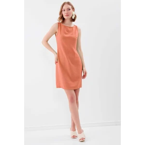 Sıfır Kol Viskon Keten Elbise