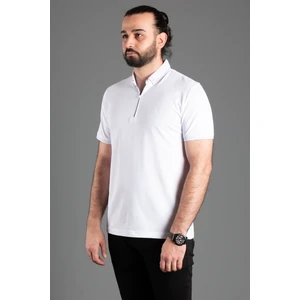 Zeki Özer Erkek Beyaz Fermuarlı Polo Yaka T-Shirt