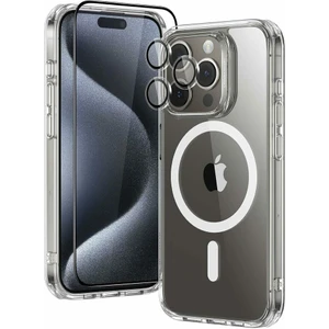 iPhone 15 Pro Magsafe Şeffaf Kılıf + Kamera Lens Koruyucu (Natural Titanium) + Esd Ekran Koruyucu