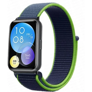 Megafox Teknoloji Huawei Watch Fit 2 Uyumlu Kordon Hasır Örgü Işlemeli Yumuşak Esnek Spor Kayış, Lacivert - Yeşil