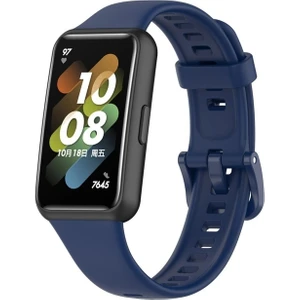 Megafox Teknoloji Huawei Band 7 Uyumlu Kordon Silikon Esnek Soft Yüzey Klipsli Yumuşak Spor Kayış, Lacivert