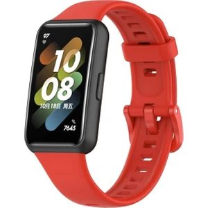 Megafox Teknoloji Huawei Band 7 Uyumlu Kordon Silikon Esnek Soft Yüzey Klipsli Yumuşak Spor Kayış, Kırmızı