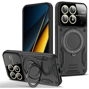 M.tk moveteck Xiaomi Poco X6 Pro Kılıf Magsafe Dönebilen Halkalı Standlı Tam Kamera Lens Korumalı Gold Detaylı Military