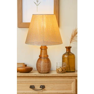 Ahşap Abajur Beyaz Modern Şık Yatak Odası Salon Masa Lambası