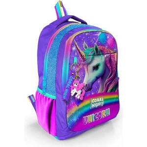 Coral High Kids Mor Simli Unicorn Desenli Üç Bölmeli Okul Sırt Çantası 23663