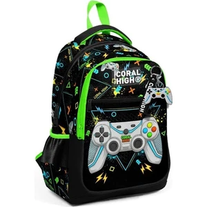 Coral High Siyah Fosforlu Yeşil Gamer Desenli Üç Bölmeli Okul Sırt Çantası 23654
