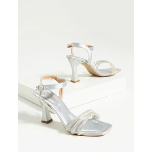 Pembe Potin Özel Seri Taşlı 3 Bant Tokalı Kadın Abiye Ayakkabı 012-390-23Saten