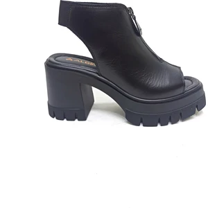 Siyah Deri Kadın Platform Sandalet Ayakkabı