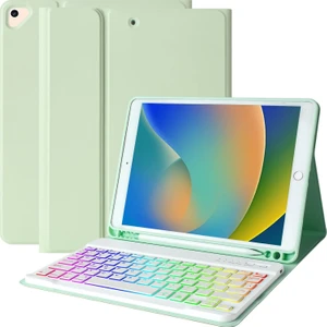 Apple iPad 6. Nesil 9.7 Inc (2018) Rgb LED Işıklı Türkçe Karakterli Bluetooth Özellikli Kalemlikli Klavyeli Kılıf A1893 A1954