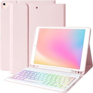Apple iPad 9. Nesil 10.2 Inc (2021) Rgb LED Işıklı Türkçe Karakterli Bluetooth Özellikli Kalemlikli Klavyeli Kılıf A2602 A2604 A2603 A2605