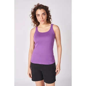 Kadın U Yaka Sıfır Kol Regular Fit Basic Geniş Askılı Tişört Koyu Mor