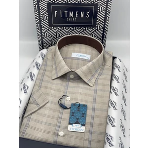 Klasik Kısa Kol Keten Hediye Kutulu Erkek Gömlek (CODE:Ü.7610) - Bej