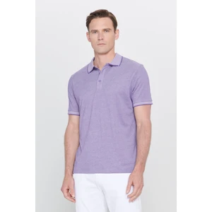 AC&Co / Altınyıldız Classics Erkek Çekmeyen Pamuklu Kumaş Slim Fit Dar Kesim Mor-Beyaz Kıvrılmaz Polo Yaka Tişört