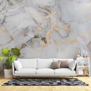 Duvar Kağıdı Baskı Beyaz Gold Mermer Desenli Duvar Kağıdı Baskı