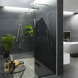 Cam Duşakabin Seperatör - Sabit Panel | Füme Cam - Şekilli | Metalik Parlak Profil | 70CM x 190CM