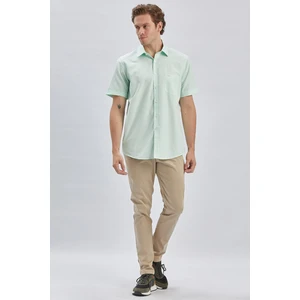 Su Yeşili Kısa Kollu Cepli Pamuklu Klasik Comfort Fit Rahat Kesim Gömlek 1004240231