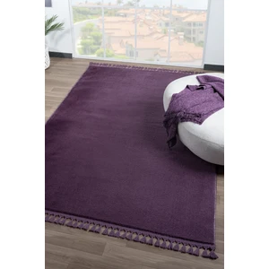 Linos Home Puffy Lila Örgü Saçaklı Peluş Yumuşacık Yıkanabilir Kaymaz Taban Halı Salon Oturma Odası Koridor