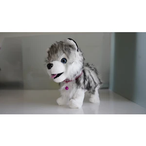 Mj Toys Havlayan Sese Duyarlı Ayağa Kalkan Uykuya Dalan  Peluş Sevimli Beyaz Gri Köpek