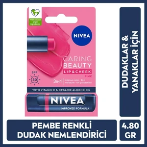 Renkli Dudak Bakım Kremı,Pembe,4,8gr,Nemlendırme,Spf30,Doğal Yağlar,E Vitamini,Dudak Ve Yanak Için