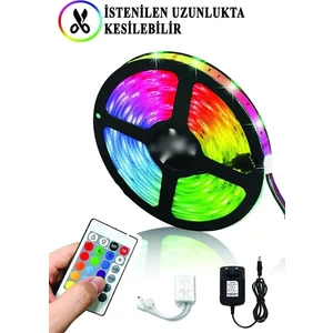 5 Metre Animasyonlu Tak Çalıştır Kumandalı Rgb Şerit Işık Aydınlatma 5 Metre-Yapışkan Set Ultra