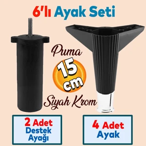 Elista 6'lı Set Mobilya TV Ünitesi Yükseltici M8 Civatalı Destek Ayağı Ayakları 15 cm Siyah Krom