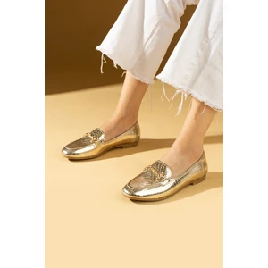 Pembe Potin Gold Toka Detaylı Rahat Kalıp Kadın Babet 57-023-24BASKI