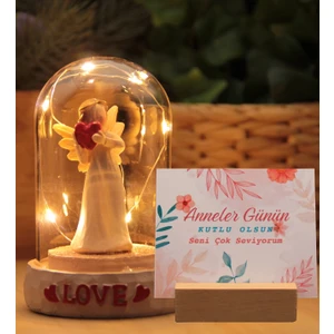 Anneler Günü'ne Özel Dekoratif Işıklı Melek Cam Fanus