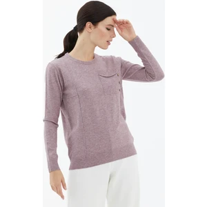 Sıfır Yaka Cepli Düğmeli Triko Kazak - Gül