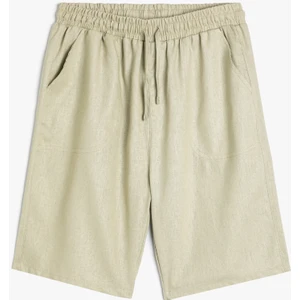 Keten Şort Beli Bağlamalı Cepli Rahat Kesim