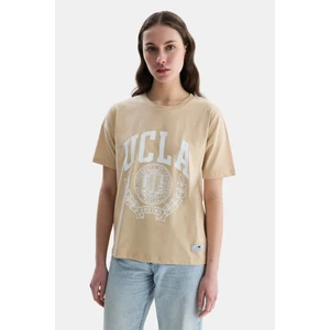 Avalon Kahve Bisiklet Yaka Baskılı Oversize  Kadın Tshirt