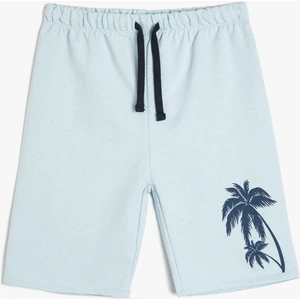 Şort Palmiye Baskılı Beli Bağlamalı