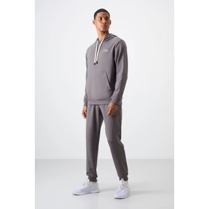 Air Jones Koyu Gri Pamuklu Kalın Yumuşak Dokulu Comfort Fit Nakışlı Erkek Eşofman Takım - 85255