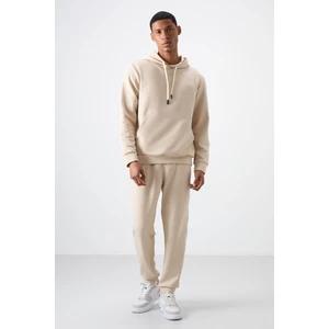 Air Jones Bej Pamuklu Kalın Yumuşak Dokulu Comfort Fit Nakışlı Erkek Eşofman Takım - 85255