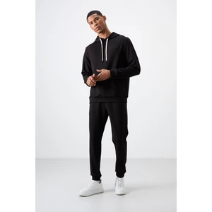 Air Jones Siyah - Siyah Pamuklu Kalın Yumuşak Dokulu Comfort Fit Nakışlı Erkek Eşofman Takım - 85255