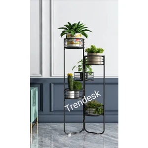 Modern 6  Katlı Metal Siyah Çiçeklik Saksı Standı Saksılık