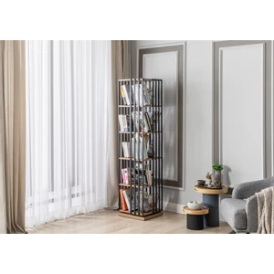 Library Dönerli Metal Kitaplık 5 Raflı Ceviz / Siyah
