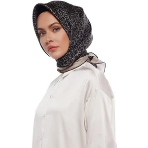 Ipekevi Twill Ipek Eşarp - Typo Monogram - Siyah Taş