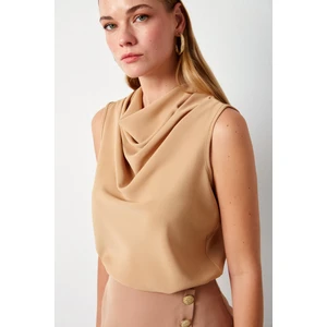 Degaje Yaka Kolsuz Bluz - Camel