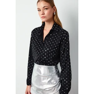 Puantiyeli Düz Gömlek - Siyah