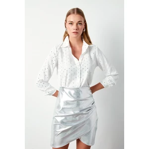 Puantiyeli Düz Gömlek - Ekru