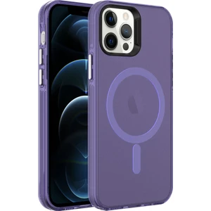 Cepte Aksesuar Apple iPhone 12 Pro Max - Uyumlu Magsafe Şarj Özellikli Buzlu Transparan C-Pro Sert Kapak-Derin Mor