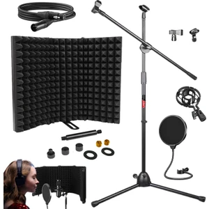 PF-53X Mikrofon Standı Yalıtım Paneli Xlr Kablo Pop Filter