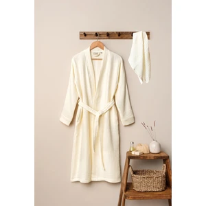 Unisex Kimono Müslin Bornoz + Havlu Seti Ekru