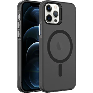 Cepte Aksesuar Apple iPhone 12 Pro Max - Uyumlu Magsafe Şarj Özellikli Buzlu Transparan C-Pro Sert Kapak-Siyah